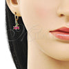 Oro Laminado Dangle Earring, Gold Filled Style Cherry Design, with Ruby and Green Cubic Zirconia, Polished, Golden Finish, 02.411.0079