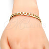Oro Laminado Basic Bracelet, Gold Filled Style Concave Cuban Design, Polished, Golden Finish, 5.223.002.08