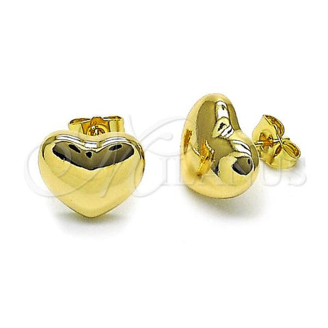 Oro Laminado Stud Earring, Gold Filled Style Heart Design, Polished, Golden Finish, 02.196.0187