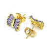 Oro Laminado Stud Earring, Gold Filled Style with Amethyst Cubic Zirconia, Polished, Golden Finish, 02.310.0043