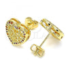 Oro Laminado Stud Earring, Gold Filled Style Heart Design, with Multicolor Micro Pave, Polished, Golden Finish, 02.156.0468.3