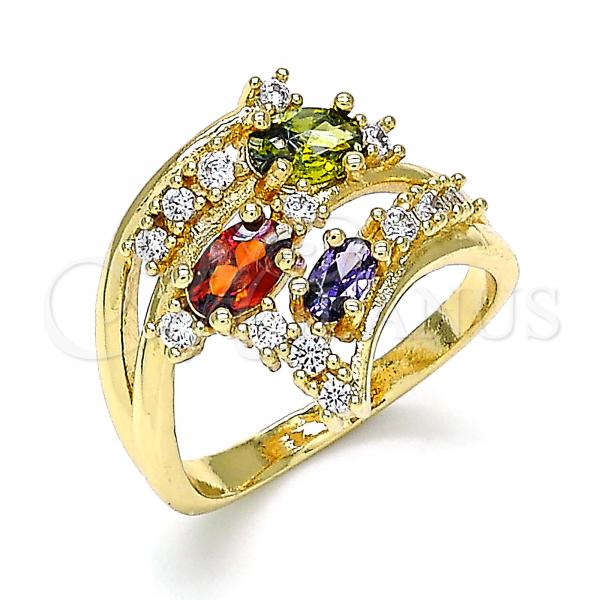 Oro Laminado Multi Stone Ring, Gold Filled Style with Multicolor Cubic Zirconia, Polished, Golden Finish, 01.221.0006.1.09