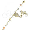 Oro Laminado Bracelet Rosary, Gold Filled Style Guadalupe and Crucifix Design, with White Cubic Zirconia, Polished, Tricolor, 03.253.0036.08