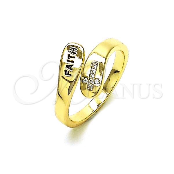Oro Laminado Multi Stone Ring, Gold Filled Style Cross Design, with White Micro Pave, Polished, Golden Finish, 01.213.0037