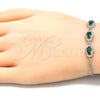 Sterling Silver Fancy Bracelet, with Green Cubic Zirconia and White Micro Pave, Polished, Rhodium Finish, 03.286.0020.2.07