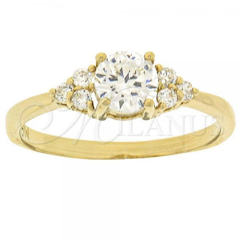 Oro Laminado Multi Stone Ring, Gold Filled Style Flower Design, with White Cubic Zirconia, Polished, Golden Finish, 5.166.035.07 (Size 7)