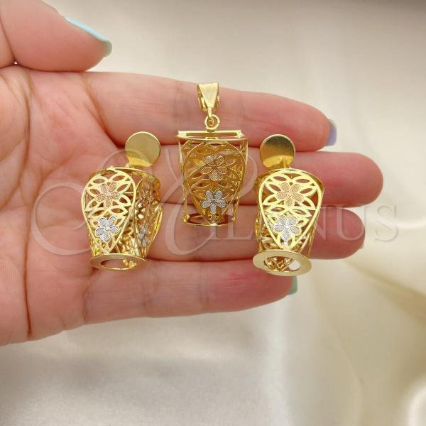 Oro Laminado Earring and Pendant Adult Set, Gold Filled Style Golden Finish, 5.051.002