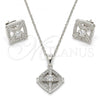 Sterling Silver Earring and Pendant Adult Set, with White Micro Pave and White Cubic Zirconia, Polished, Rhodium Finish, 10.174.0213