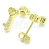 Sterling Silver Stud Earring, key Design, with White Cubic Zirconia, Polished, Golden Finish, 02.336.0145.2