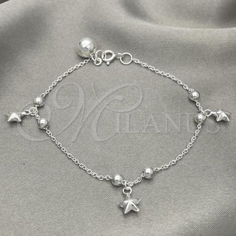 Sterling Silver Charm Bracelet, Star Design, Polished, Silver Finish, 03.409.0019.07