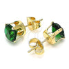 Oro Laminado Stud Earring, Gold Filled Style with Green Cubic Zirconia, Polished, Golden Finish, 5.128.039.2