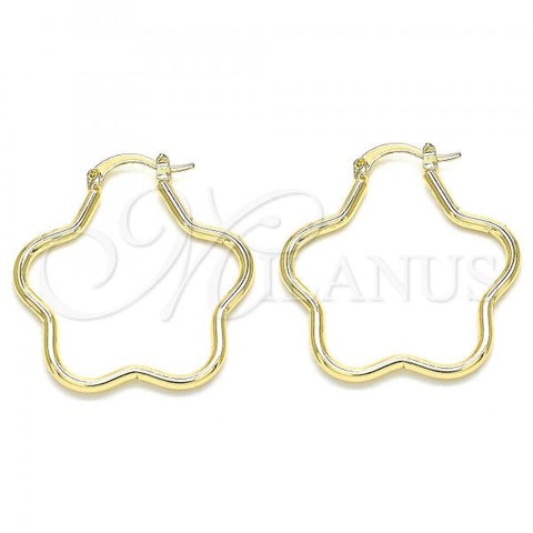 Oro Laminado Medium Hoop, Gold Filled Style Flower Design, Polished, Golden Finish, 02.170.0320.30