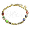 Oro Laminado Fancy Bracelet, Gold Filled Style Evil Eye Design, Multicolor Polished, Golden Finish, 03.63.2072.08