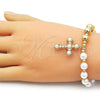 Oro Laminado Fancy Bracelet, Gold Filled Style Cross and Expandable Bead Design, with Ivory Pearl, Polished, Golden Finish, 03.341.0250.07