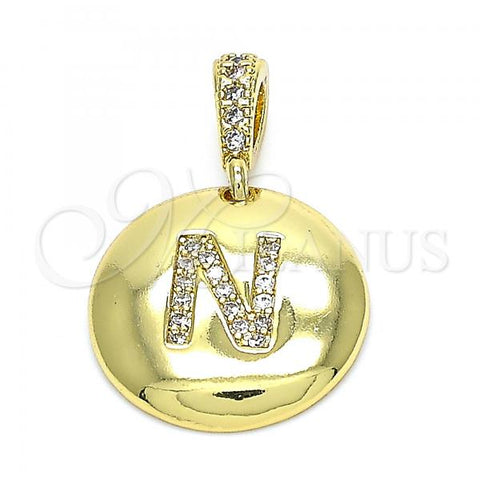 Oro Laminado Fancy Pendant, Gold Filled Style Initials Design, with White Cubic Zirconia, Polished, Golden Finish, 05.341.0011