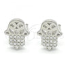 Sterling Silver Stud Earring, Hand of God Design, with White Cubic Zirconia, Polished, Rhodium Finish, 02.336.0041