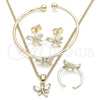 Oro Laminado Earring and Pendant Children Set, Gold Filled Style Dragon-Fly Design, with White Cubic Zirconia, Polished, Golden Finish, 06.210.0020.1