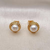 Oro Laminado Stud Earring, Gold Filled Style with Ivory Pearl, Polished, Golden Finish, 02.342.0005