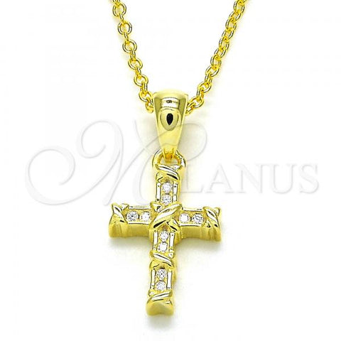 Sterling Silver Pendant Necklace, Cross Design, with White Cubic Zirconia, Polished, Golden Finish, 04.336.0119.2.16