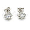 Sterling Silver Stud Earring, Flower Design, with White Cubic Zirconia, Polished, Rhodium Finish, 02.285.0028
