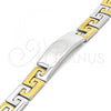 Stainless Steel Solid Bracelet, Greek Key Design, Polished, Two Tone, 03.114.0277.1.08