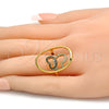 Oro Laminado Multi Stone Ring, Gold Filled Style Butterfly Design, with White and Black Crystal, Polished, Golden Finish, 01.118.0056.8 (Size 8)