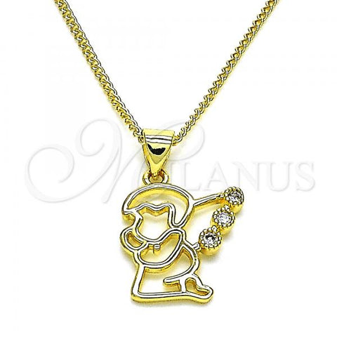 Oro Laminado Pendant Necklace, Gold Filled Style Angel Design, with White Micro Pave, Polished, Golden Finish, 04.156.0464.20