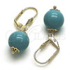 Oro Laminado Dangle Earring, Gold Filled Style Ball Design, with Light Turquoise Pearl, Polished, Golden Finish, 02.63.2755.2