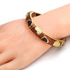 Oro Laminado Individual Bangle, Gold Filled Style Heart Design, Brown Enamel Finish, Golden Finish, 07.246.0011.6.05 (11 MM Thickness, Size 5 - 2.50 Diameter)