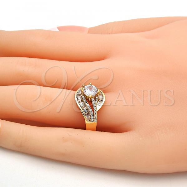 Gold Tone Multi Stone Ring, with White Cubic Zirconia, Polished, Golden Finish, 01.199.0004.07.GT (Size 7)
