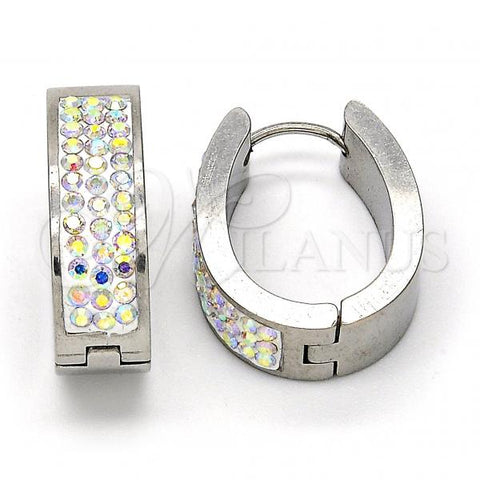 Stainless Steel Small Hoop, with Aurore Boreale Swarovski Crystals, Polished, Steel Finish, 02.255.0003.15