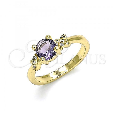 Oro Laminado Multi Stone Ring, Gold Filled Style with Amethyst and White Cubic Zirconia, Polished, Golden Finish, 01.284.0046.09