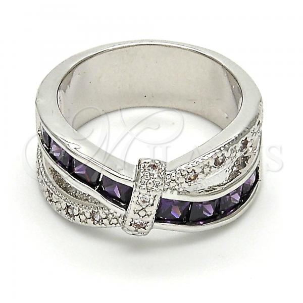 Rhodium Plated Multi Stone Ring, with Amethyst and White Cubic Zirconia, Polished, Rhodium Finish, 01.210.0045.7.09 (Size 9)
