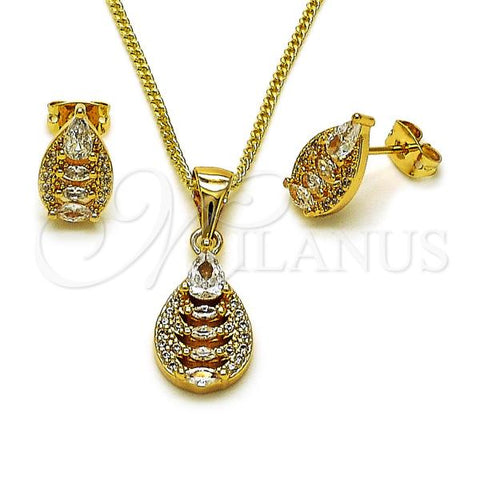Oro Laminado Earring and Pendant Adult Set, Gold Filled Style Teardrop Design, with White Cubic Zirconia and White Micro Pave, Polished, Golden Finish, 10.342.0247
