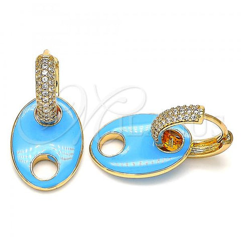 Oro Laminado Huggie Hoop, Gold Filled Style with White Micro Pave, Blue Enamel Finish, Golden Finish, 02.213.0185.15