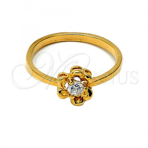 Oro Laminado Multi Stone Ring, Gold Filled Style Flower Design, with White Cubic Zirconia, Polished, Golden Finish, 01.155.0047.08 (Size 8)