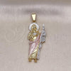 Oro Laminado Religious Pendant, Gold Filled Style San Judas Design, Diamond Cutting Finish, Tricolor, 05.213.0062.1