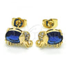 Oro Laminado Stud Earring, Gold Filled Style Elephant Design, with Sapphire Blue Cubic Zirconia and White Micro Pave, Polished, Golden Finish, 02.210.0159.2