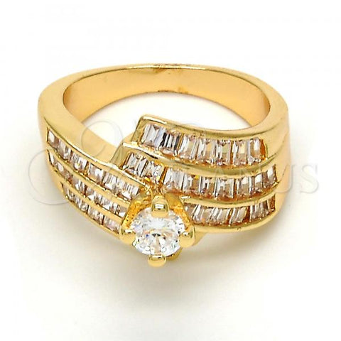 Gold Tone Multi Stone Ring, with White Cubic Zirconia, Polished, Golden Finish, 01.199.0005.09.GT (Size 9)