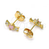 Oro Laminado Stud Earring, Gold Filled Style with Pink and White Cubic Zirconia, Polished, Golden Finish, 02.310.0063
