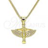 Oro Laminado Pendant Necklace, Gold Filled Style Angel Design, with White Micro Pave, Polished, Golden Finish, 04.156.0439.18