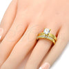 Stainless Steel Wedding Ring, Duo Design, with White Cubic Zirconia and White Crystal, Polished, Golden Finish, 01.223.0013.09 (Size 9)