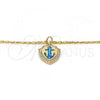 Oro Laminado Pendant Necklace, Gold Filled Style Anchor Design, with Blue Topaz Opal and White Micro Pave, Polished, Golden Finish, 04.63.1326.18