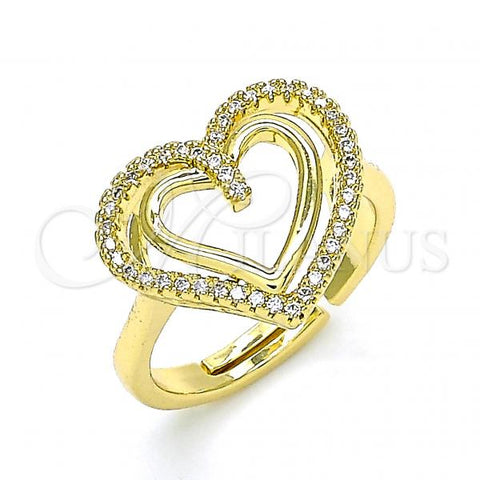 Oro Laminado Multi Stone Ring, Gold Filled Style Heart Design, with White Micro Pave, Polished, Golden Finish, 01.341.0040