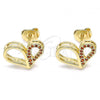 Oro Laminado Stud Earring, Gold Filled Style Heart Design, with Garnet Micro Pave, Polished, Golden Finish, 02.156.0457.2