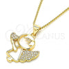 Oro Laminado Pendant Necklace, Gold Filled Style Angel Design, with White Micro Pave, Polished, Golden Finish, 04.156.0191.20