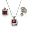 Sterling Silver Earring and Pendant Adult Set, with Garnet and White Cubic Zirconia, Polished, Rhodium Finish, 10.175.0057.1