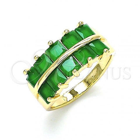 Oro Laminado Multi Stone Ring, Gold Filled Style with Green Cubic Zirconia, Polished, Golden Finish, 01.346.0020.3.09