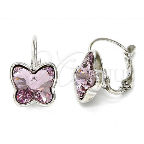 Rhodium Plated Leverback Earring, Butterfly Design, with Antique Pink Swarovski Crystals, Polished, Rhodium Finish, 02.239.0011.3