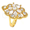 Oro Laminado Multi Stone Ring, Gold Filled Style Flower Design, with White Cubic Zirconia, Polished, Golden Finish, 01.210.0015.08 (Size 8)